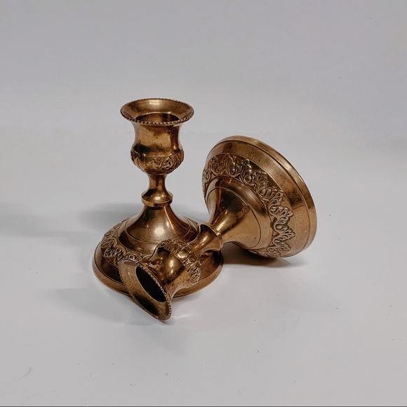 Vintage Brass Candlesticks with Ornate Detail - Picture 3 of 5